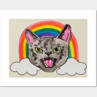 Kitty face with rainbow Posters and Art